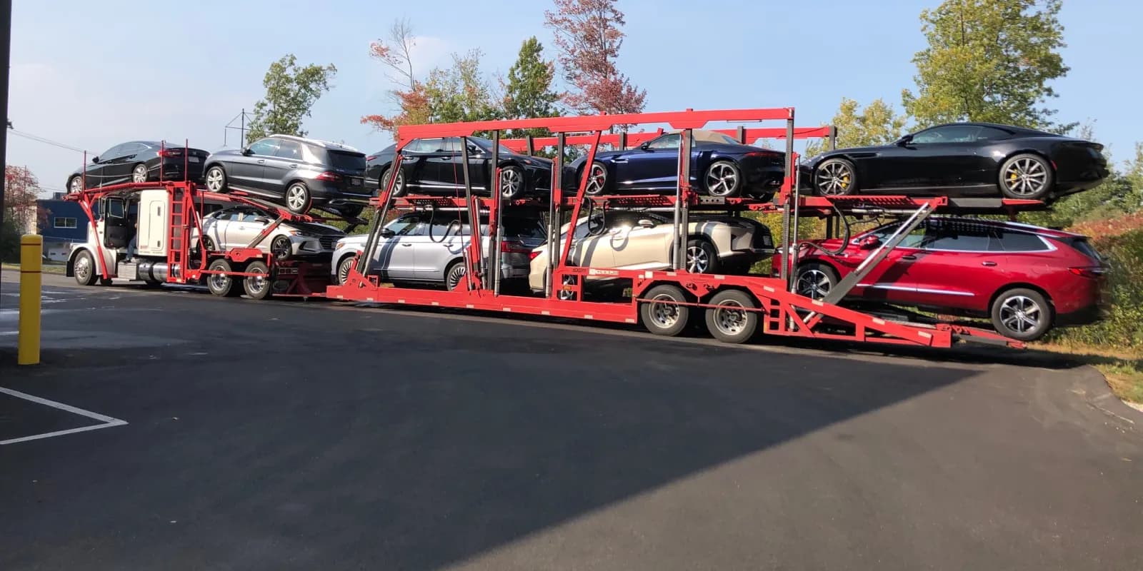 Loaded Baier Transport car carrier ready for a long-haul route